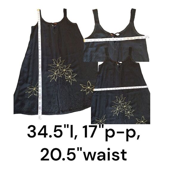 VTG 90s Black Gold Hawaiian Embroidered Fairycore Mini Dress Medium - Picture 13 of 16